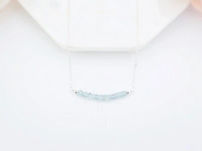 Collares de mujer de cadena plateada con cuentas de piedras preciosas de rondelle facetadas de aguamarina de 18"" Foto 1 de 4