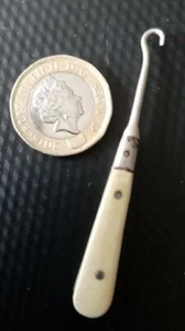 Miniature Folding Button Hook with Bone Handles Vintage - Picture 1 of 3