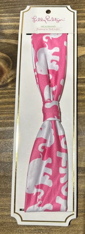 Lilly Pulitzer 头带 结饰 弹力 2 英寸 宽 特色 Tusk In Sun 粉红色 全新 — 第 1/2 张图片