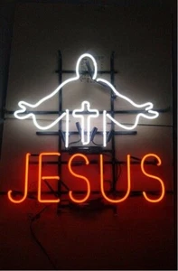 Jesus Christ Cross Neon Lamp Light Sign Bar Wall Decor Glass 24"x20" - Bild 1 von 1