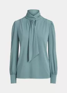 Ralph Lauren Tie Neck Top Blouse Women's Plus Size 3X Green Jersey Knit - Picture 1 of 9