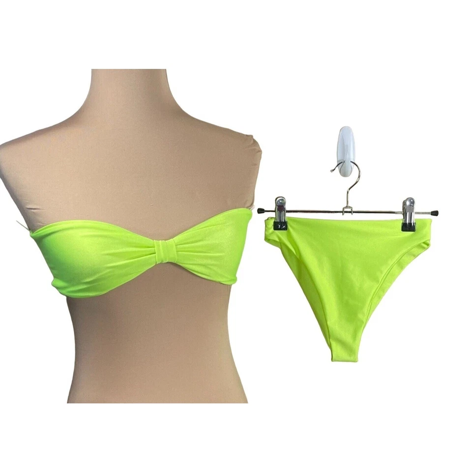 Nuevo Boohoo 2 Piezas Bikini Traje de Baño Traje de Baño Anudado Bandeau Amarillo Neón Talla Foto 1 de 4