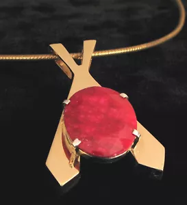 STUNNING BURMA RUBY GEMSTONE 14K YELLOW GOLD STATEMENT PENDANT 31 GRAMS !!! - Picture 1 of 8