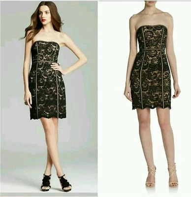 $245 Vestido Aidan Mattox Negro Encaje Sin Tirantes Fiesta Cóctel Ilusión ~ 6 M3020 Foto 1 de 4