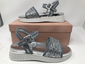 MIU MIU PRADA Glitter Run Double-Band Platform Sandal 38.5 / 8.5 Silver 5X323C - Picture 1 of 12