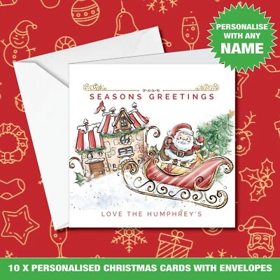 Paquete de 10 tarjetas de Navidad personalizadas de Santa Claus tarjetas familiares personales personalizadas de Navidad - 11 Foto 1 de 4