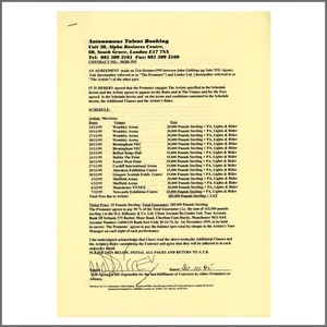 Morrissey Double Signed 1995 Tour Contract Mike Hinc Collection (UK) - Picture 1 of 3
