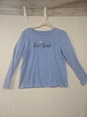 Talbots Med Petite Azul Rayas Tipo Abeja Manga Larga Tejido Top Cuello Redondo Algodón Foto 1 de 4