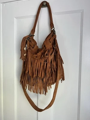 Frye And Co. Bolso Hobo Doble Fleco Cuero Phoebe Cordón Marrón DEFECTO LEER Foto 1 de 4