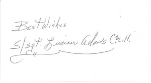Lucian Adams Signed Index Card WWII Medal of Honor Recipient O&E - Picture 1 of 1