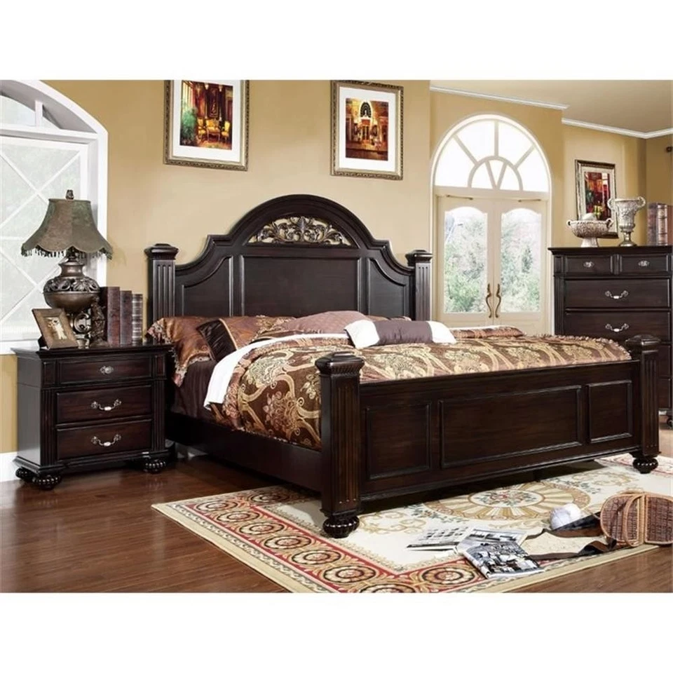 FOA Damos 2pc Dark Walnut Solid Wood Bedroom Set - Cal King + Nightstand - Image 1 of 4