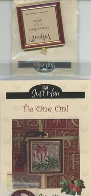 Just Nan Tie One On Embellisment Pack Linen Cross Stitch Pattern WhimZi Frame - Image 1 of 3
