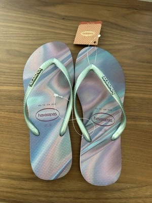 Sandalias chanclas Havaianas delgadas iridiscentes silenciosas lila púrpura para mujer 7/8 Foto 1 de 4