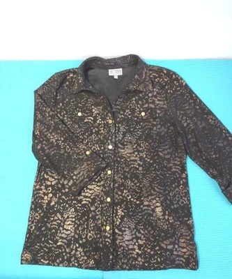 Chaqueta Blazer Elástica JM Collection Imitación Gamuza Manga 3/4 A Presión Negra Dorada Talla L Foto 1 de 4