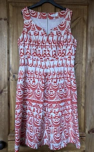 Kaliko 100% linen red cream natural lined sleeveless dress, 12 - Picture 1 of 11