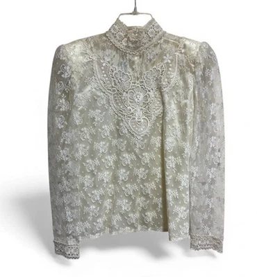 Blusa De Colección Scott McClintock Talla 10 Encaje Cuello Alto Victoriana Boho Bridgeton Foto 1 de 4