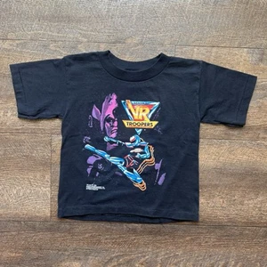 Vintage 1994 Kids 4/5 Black Sabans VR Troopers Sci-Fi TV Show Promo Grail SS Tee - Picture 1 of 5