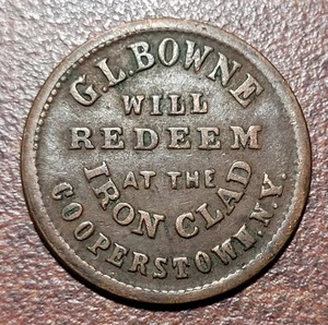 ND (1863?) Ficha de tarjeta de tienda de la Guerra Civil Bowne Cooperstown NY-145B-1a R-3 en estado bastante bueno mula - Imagen 1 de 2
