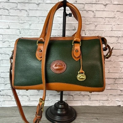Dooney Bourke Vintage green purse brown trim shoulder & top handle zip close - Image 1 of 4