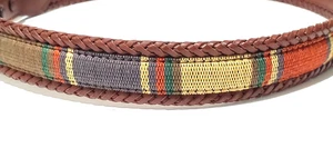 Brighton Brown Leather Belt with Colorful Canvas Woven Edge Size 32 67506 - Picture 1 of 6