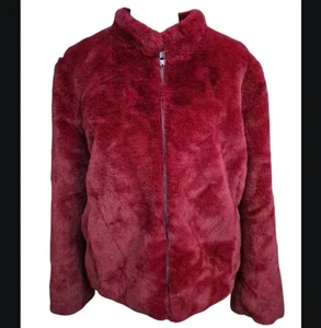 Faux Fur Luxe Ruby Red Bomber Jacket Banana Republic Size L - Picture 1 of 7