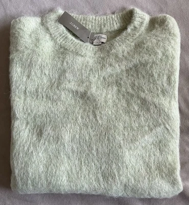 Suéter masculino J.Crew lã alpaca escovada luxo difuso verde pistache perfeito pequeno - Imagem 1 de 4
