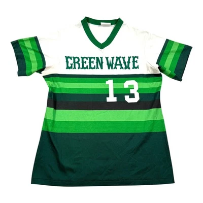 Vtg Tulane Green Wave Baseball Jersey Large Green Striped Majestic Made USA 80s - Image 1 of 4