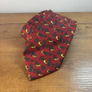 Holland & Holland London Red Silk Tie Rabbit Hare Hunting Hand Made England - Picture 1 of 9