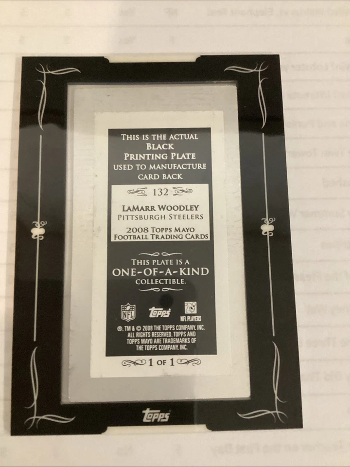 2008 Topps Mayo Mini  1/1 Printing Plate Lamar Woodley  - Image 1 of 4
