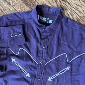 VTG Brooks & Dunn Panhandle Slim Cowboy Western Shirt Mens L Purple Pearl Snap - Picture 1 of 9