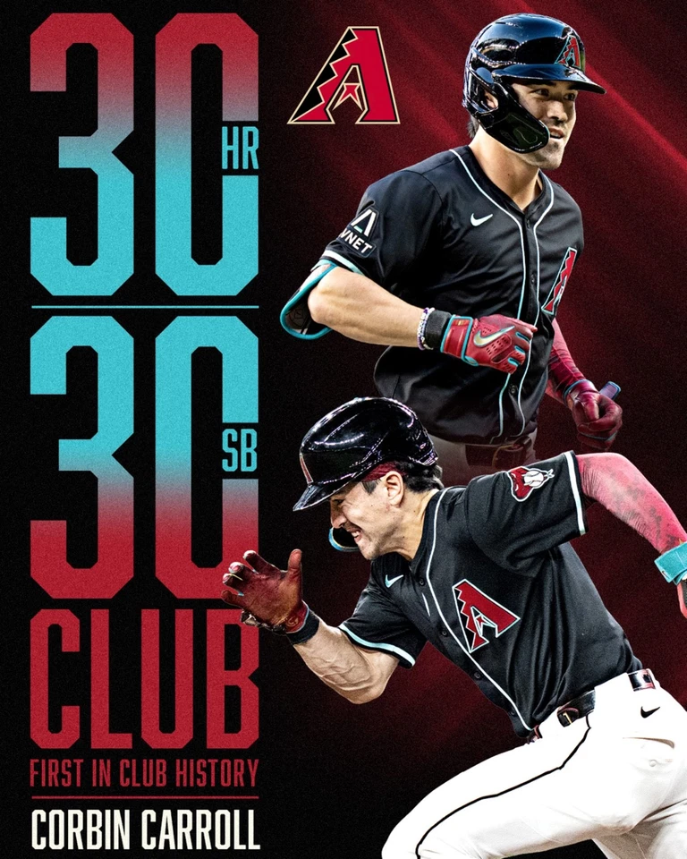 corbin carroll 8x10 photo Arizona Diamondbacks 30/30 homeruns / Steals - Image 1 of 1