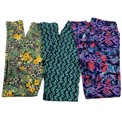 Lote de 3 Leggings LuLaRoe Mujer Talla Única Estampado Arte Floral Cintura Elástica Nuevos sin Etiquetas Foto 1 de 4