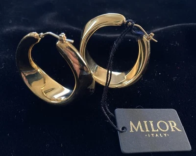 NEW - 14K RESIN  Yellow Gold Milor Italy Puffy Hoop Earrings - 10 Grams - Image 1 of 4