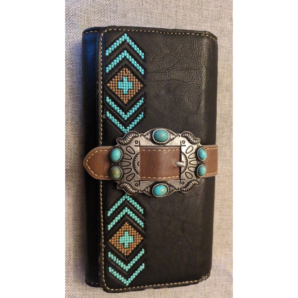Cartera de Colección Montana West Triple Turquesa Plateada Negra A Presión y Cremallera Foto 1 de 4