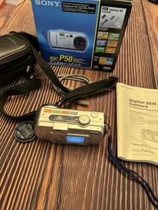 Sony Cyber-shot DSC-P50 2.1MP Digital Camera Silver With Box Case Cable Battery - Picture 1 of 14