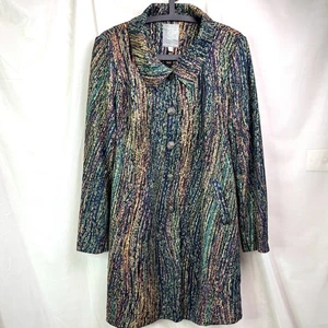 Silver Lining Multi Coloured Button Up Lightweight Coat W/Collar Pockets Sz 14 - Picture 1 of 12
