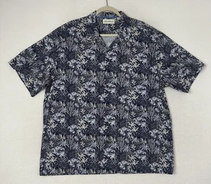 Caribbean Mens Camp Shirt Hawaiian Button Up Short Sleeve Navy Stretch Size NWT - Picture 1 of 13