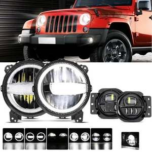 4x DOT 9" LED Headlights Fog Lights Combo Kit for Jeep Wrangler JL JLU 2018-2023 - Foto 1 di 12