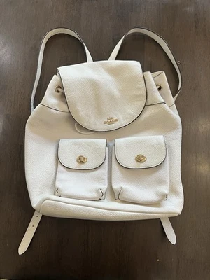 Mochila grande Coach Billie F29008 de cuero granulado marfil tiza dorado Foto 1 de 4