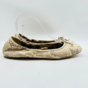 Sam Edelman Womens 10 Cream Gray Leather Snake Print Felicia Ballet Flats Shoes - Picture 1 of 11