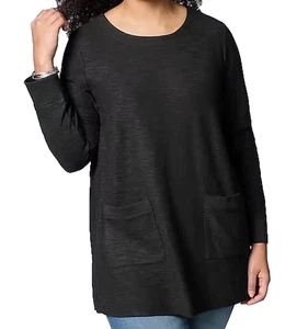 Pure Jill Black Tunic Top Women’s Size L Tall Organic Cotton Long Sleeve Pockets - Picture 1 of 14