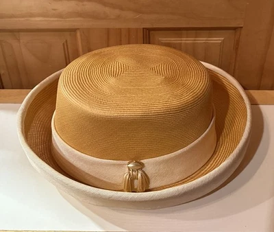 Sombrero de paja tejido Jan Leslie diseño personalizado vintage años 60 con acento de cinta Flah&Co Foto 1 de 4