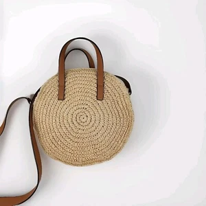 Bolso Bandolera H&M Tejido Ligero Ratán Paja Redondo Mango Superior Bohemio Hippy - Imagen 1 de 12