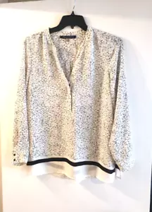ROSE + OLIVE Women's Size LG Semi-Sheer Long Sleeve V-Neck Tunic Black & White - Picture 1 of 7