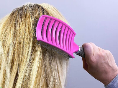 Pink Curved Vented Boar Bristle Styling Hair Brush, for Any Hair Type Men Women - Image 1 of 4
