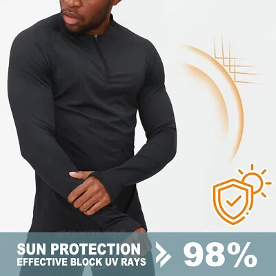 Mens Long Sleeve 1/4 Zip Top Shirt Sport Jogging Gym Training Performance Top US - Image 1 of 4