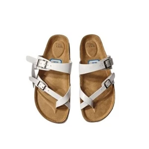 Women's Footbed Thong White Adjustable Double Buckle Slip On Sandals 8W - Picture 1 of 15