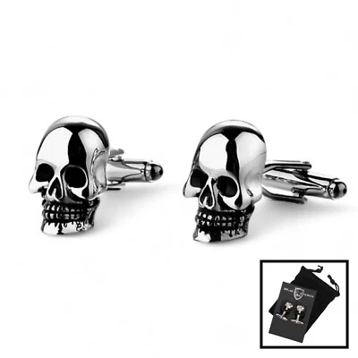 Gemelos Calavera Para Hombres Tono Plateado Gótico Esqueleto Chapado en Rodio NEGRO MARRÓN 1826 Foto 1 de 4