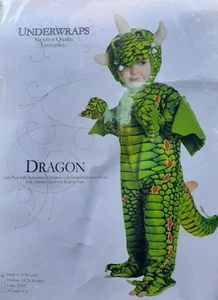 NWT Underwraps Halloween Lt Plush Green Dragon Hooded Jumpsuit Sz Sm 6-12 Mths. - Picture 1 of 3