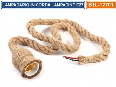 LAMPADARIO IN CORDA CON PORTALAMPADA PER LAMPADINE CON ATTACCO E27 1.5 METRI - Immagine 1 di 4